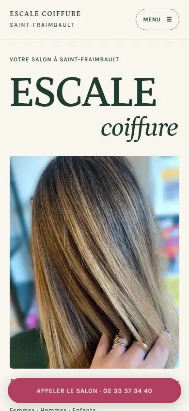 Le site Escale Coiffure sur téléphone.