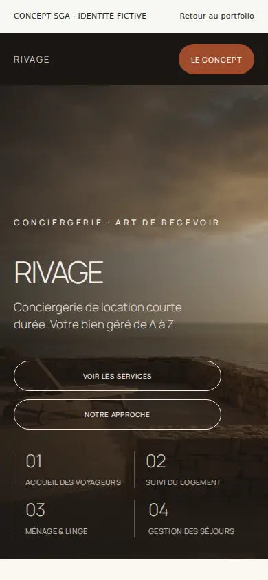 Le concept Rivage Conciergerie sur téléphone.